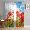 Poppies On Green Field Sheer Curtains For Living Room Kids Bedroom Tulle Curtains Kitchen Window Treatment Drapes