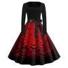 Women’s Casual Vintage Square Neck Dress with Halloween Themed Print Long Sleeve Fit and Flare for Seasonal Wear