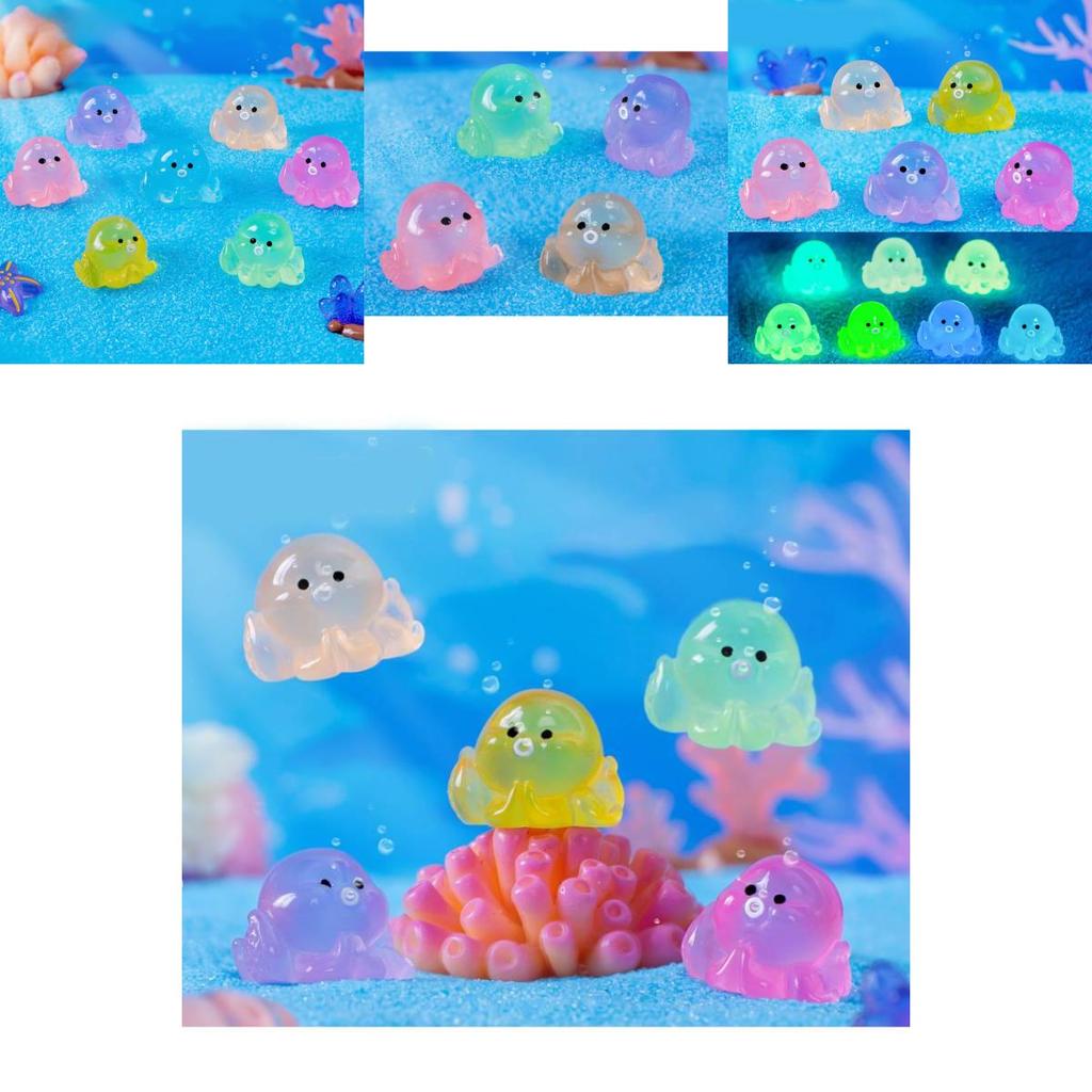 Красочное светящееся мини-украшение в виде осьминога из смолы для аквариума и террариумов