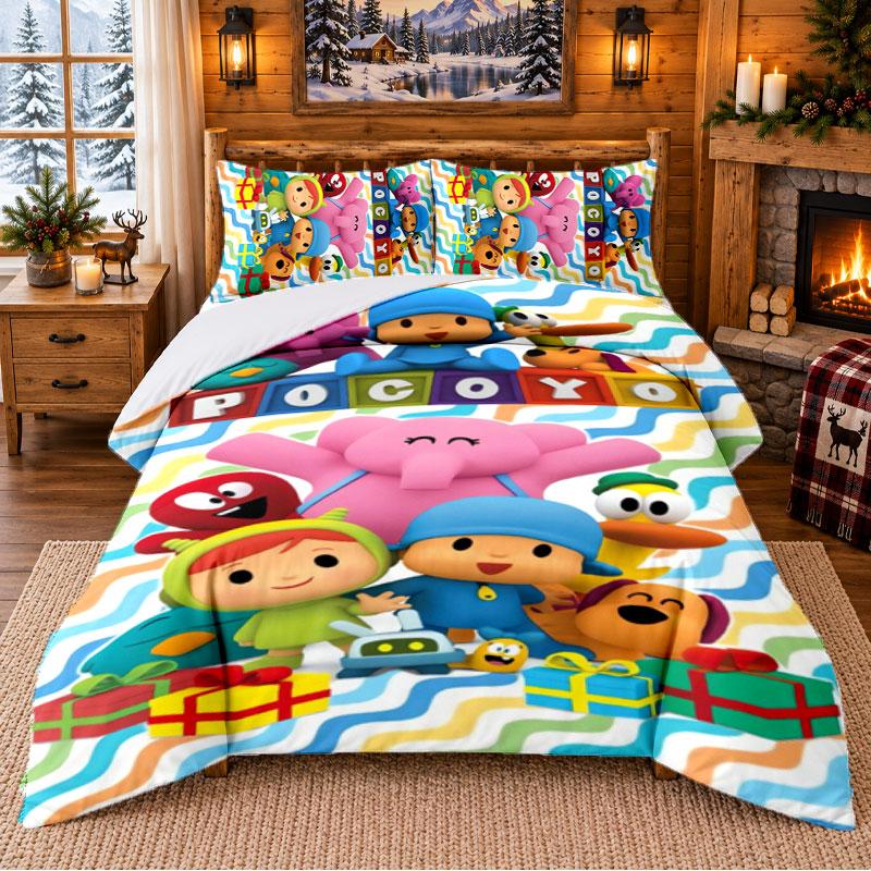 Pocoyó cartoon Pattern Bedding 3Pcs Set Bed Sheet And Pillowcases For Indoor Bedroom