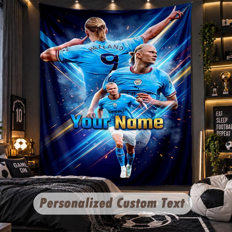 TapestryErling Haaland Custom Name Text Personalized Wall Hanging Tapestry Home Wall Decor