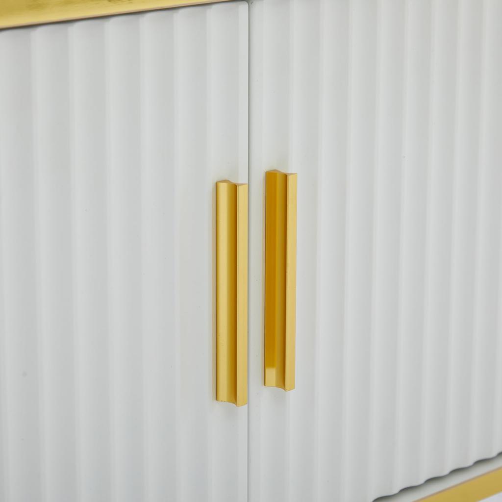 TV Schrank, 4 Fächern 1 Schublade Offenes Fach, Moderner Lowboard 90 Zoll TVs, TV Board Sideboard Möbel Wohnzimmer Esszimmer, 200x40x46cm, Weiß