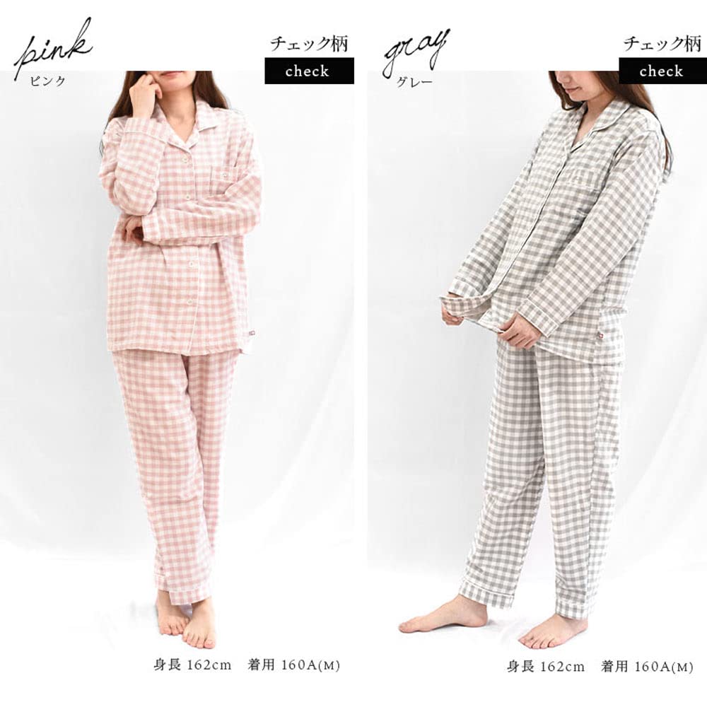 Towel Long Sleeve Imabari Towel Checkered Size with Imabari Towel Brand Top and Bottom Day [Kodawari Anminkan] [Imabari Pajamas] Women's Pajamas, 100%