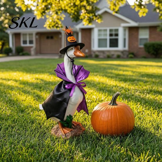 Goose Outfit with Pumpkins 1 Set Halloween Outfit, Lawn Festive Clothes Pumpkin Spider Pointed Costume Elements Hat, Porch for 23 Inch Statue Outdoor