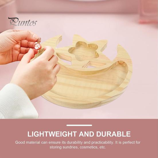 Moon Star Wooden Plate Jewelry Tray Smooth Edge Burr Free Dessert Party Serving Tray Ramadan Decoration