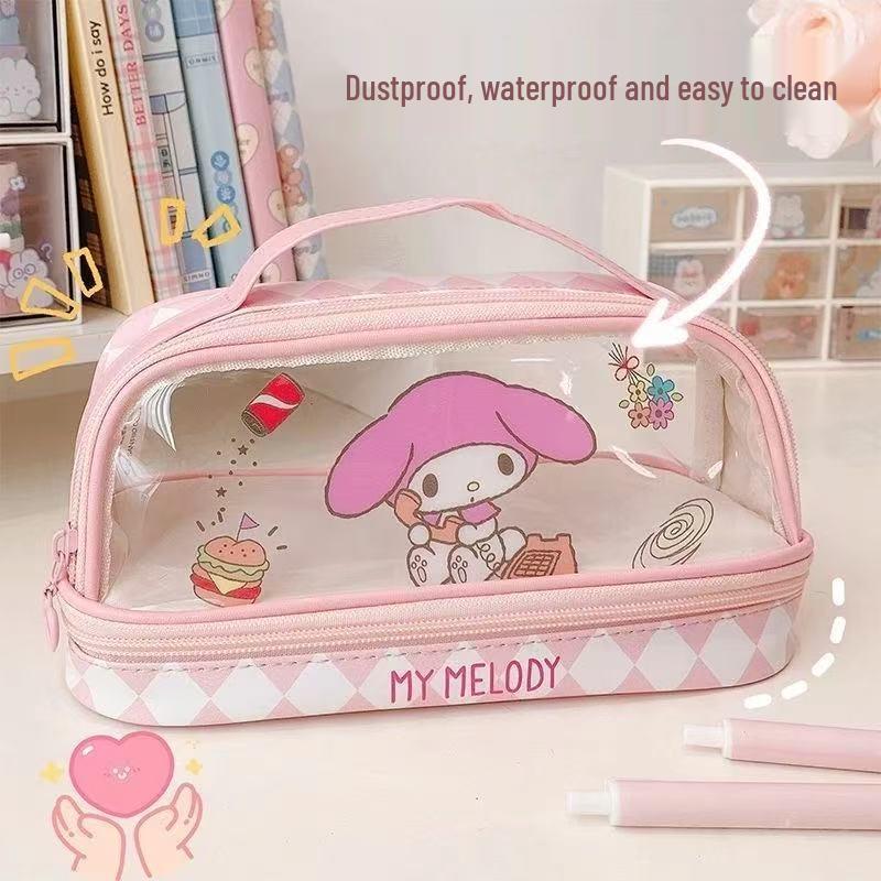Прозрачный 3D пенал Sanrio Kuromi, большая вместимость, двухслойный, мультяшный стиль