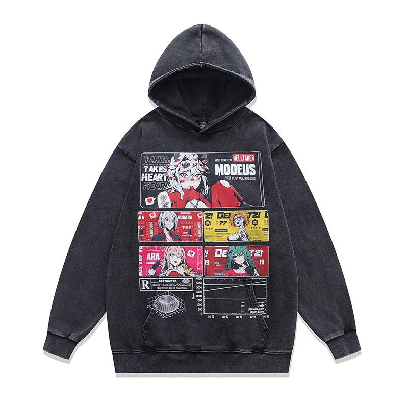 Heavy Terry Hooded Sweater Autumn And Winter Street Trendy Brand Hip Hop Retro Printing Fried Color Hoodie Men