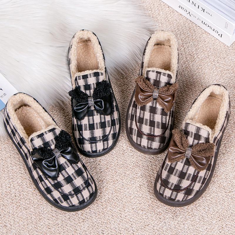 Женские зимние теплые мокасины на платформе, нескользящие туфли на плоской подошве, прогулочная обувь с подкладкой из искусственного меха для дома и улицы, прогулочная обувь для женщин с подкладкой из искусственного меха