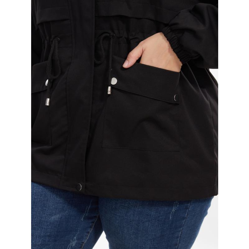 Женская осенне-зимняя куртка средней длины с кулиской на талии и капюшоном, повседневная куртка больших размеров