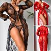 Lady Nightdress Open Front Lace Up Two Piece Transparent Floral Lace Sexy