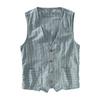 British Style Men Waistcoat V-neck Collarless Striped Print with Vest Coat Sleeveless Pockets Single Breasted Vest