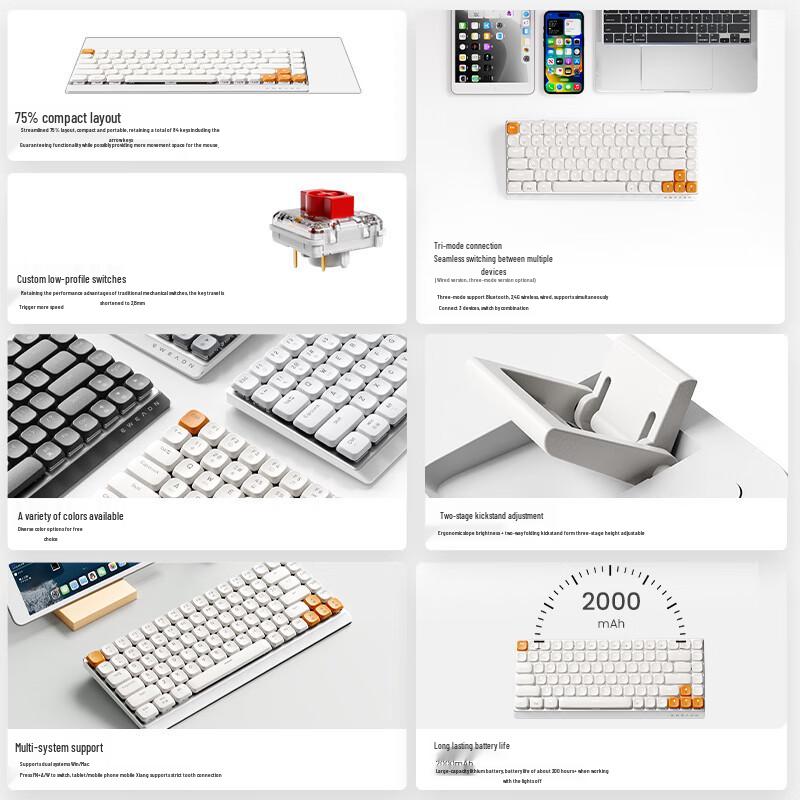 Slim Multi-Device Tri-Mode Low-Profile Mechanical Keyboard