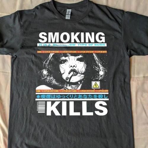Hot Smoking Kills Retro Manga Style Graphic T-Shirt