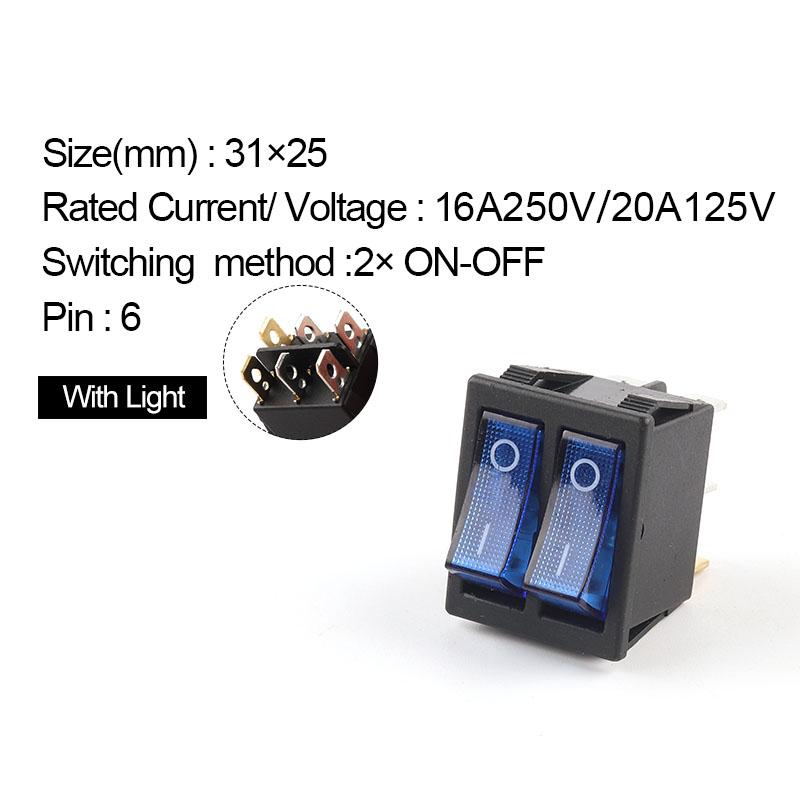 1 шт. двойной кнопочный переключатель света 31*25 мм 6-контактный 2/3-позиционный переключатель питания лодки ВКЛ-ВЫКЛ/ВКЛ-ВЫКЛ-ВКЛ 16A/250V 20A/125V KCD4