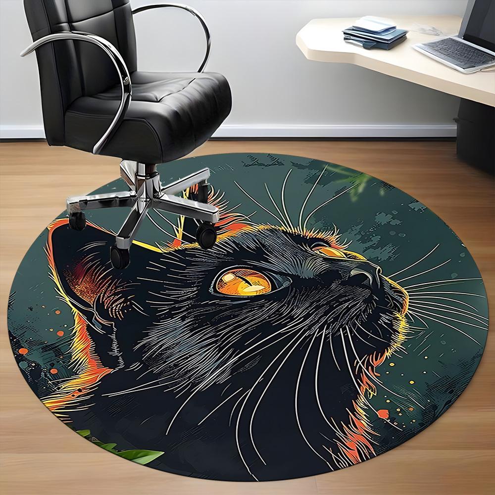 1pc Black Cat Office Round Area Rug, Indoor Mat Suitable ForOffice, Under Office Chairs Bedroom Living Room Home Decor, Room Deco D003