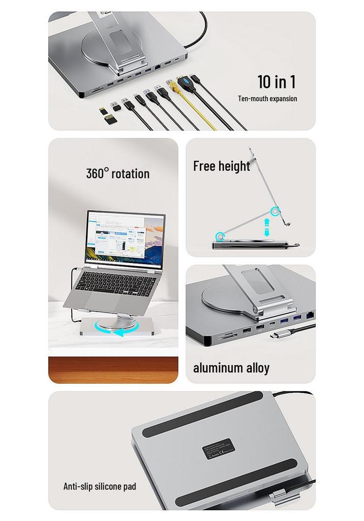 Вращающаяся складная док-станция для ноутбука с портами HDMI, Gigabit Ethernet, USB 3.0 и расширением-подставкой для планшета