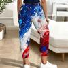Women Plus Size Red Blue White Printed Drawstring Waist Jogger Pants Side Pockets Cuffed Ankle