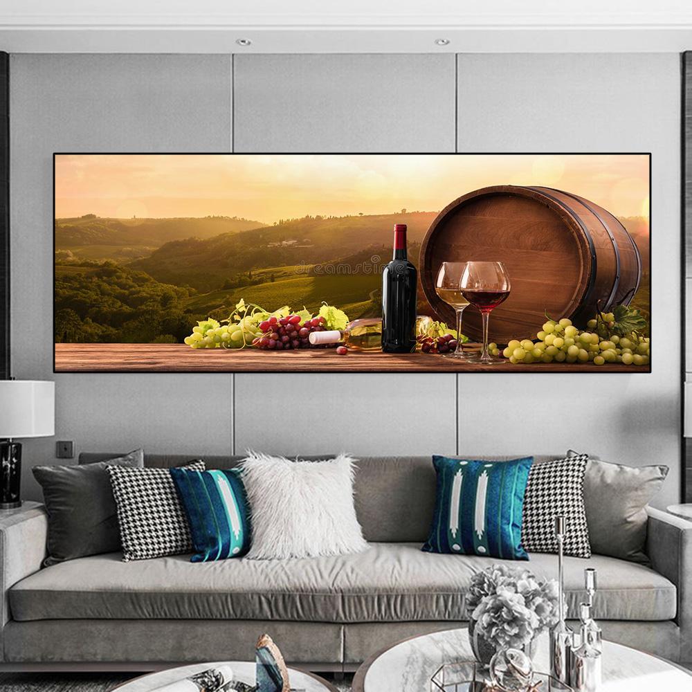 Italy Red Wine Glass Grapes And Barrel Canvas Painting Landscape Posters and Prints Wall Art Pictures Home Decor No Frame