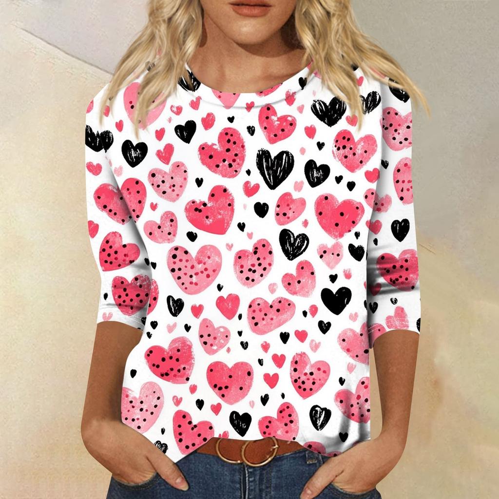 Футболка женская с рукавом 3/4, повседневная футболка с принтом ко Дню святого Валентина, джемпер с круглым вырезом