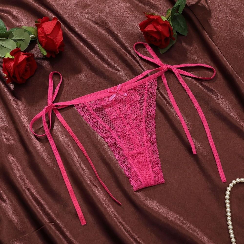 Adjustable Waist Strap Bow Lace Flower Transparent Briefs Female Lingerie Romantic T Panties  Gift
