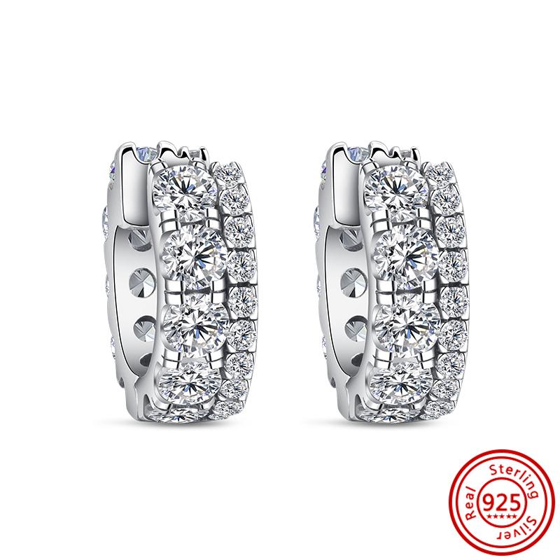 925 стерлингового серебра Шарм Двойной обруч Вечные Серьги Сердце Женская мода Подвеска Сверкающий Паве Серьги-гвоздики Подарки