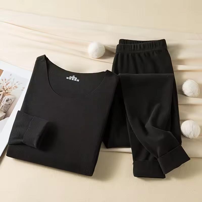 Женское бесшовное термобелье 1 комплект Зимняя теплая одежда Удобное нижнее белье Женское сексуальное однотонное нижнее белье Длинный теплый комплект