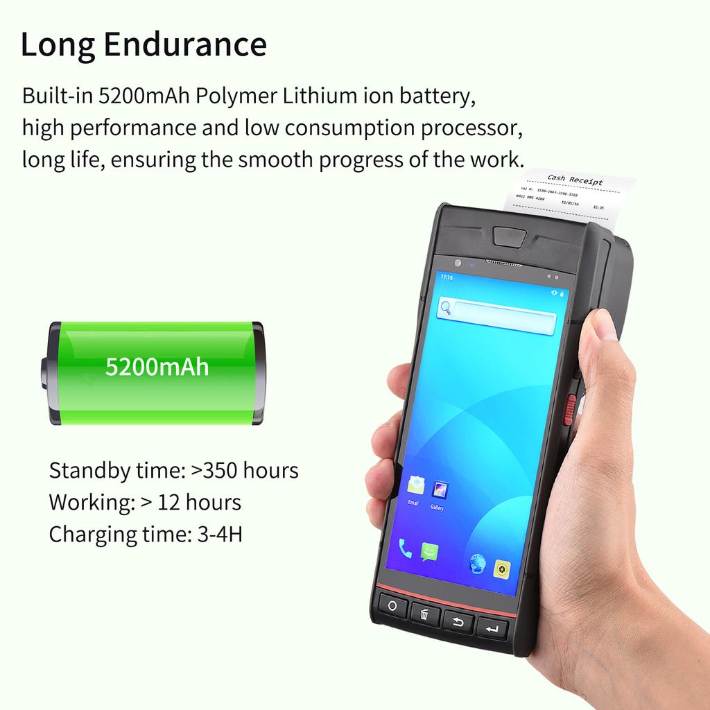 Handheld POS Receipt Printer Android 9.0 PDA Terminal Support Global Position System 4G WiFi BT