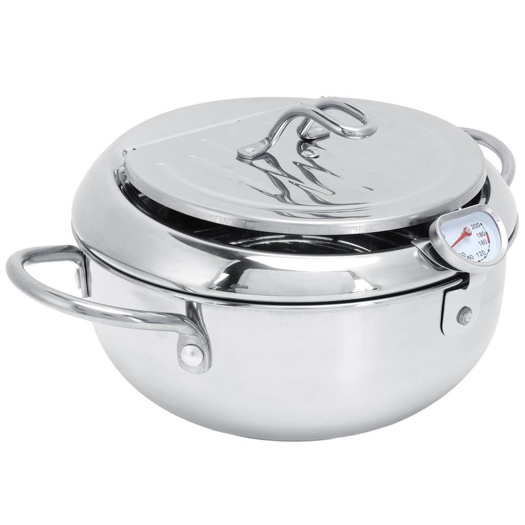 Глубокая сковорода из нержавеющей стали с крышкой-термометром Кухонная посуда Фритюрницы 2.2L 20CM
