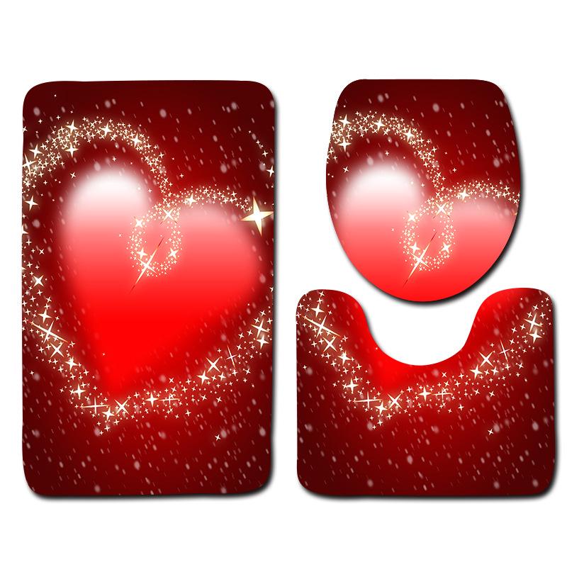 Beautiful And Romantic Valentine'S Day Bathroom Toilet Floor Mat 3-Piece Set
