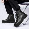 Autumn Man Fashion Work Boots Sneakers Round Toe Black Waterproof Casual Motorcycle Boots Side Zipper Versatile Platform Boots