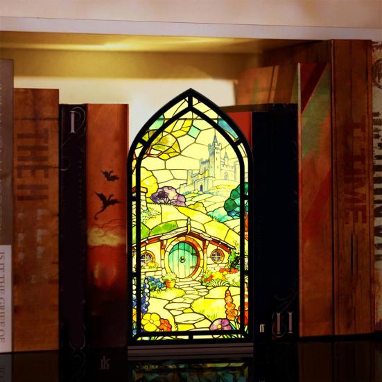 Gothic Book Nook Suncatcher Stained Glass Candle Holder Window Bookshelf Insert Diorama for Library Decor Bookish Gifts for Readers Book Lovers