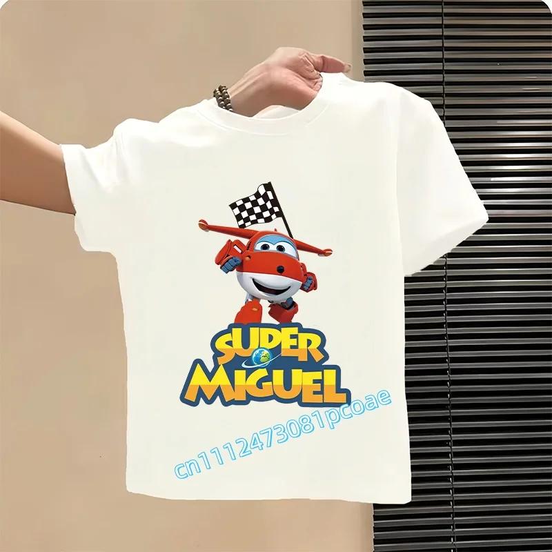 Детская спортивная футболка с коротким рукавом для мальчиков Super Wings 2026, чистое полиэстеровое повседневное топ для девочек с мультяшным принтом, летняя футболка