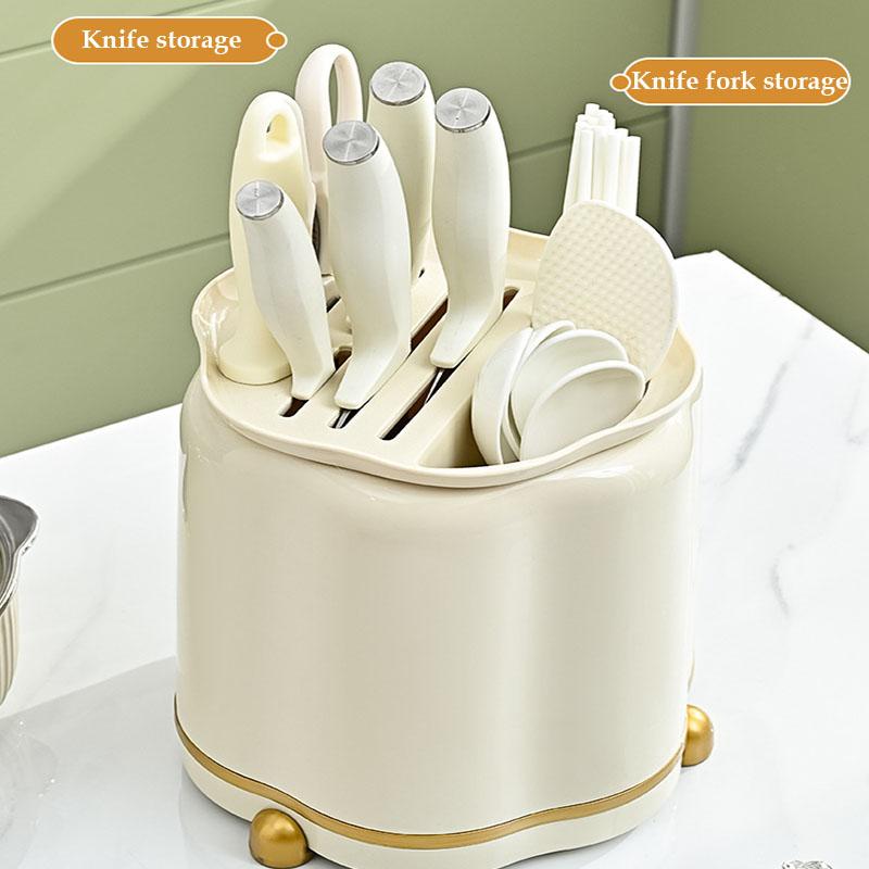 Держатель для ножей, вращающийся цилиндр для хранения столовых приборов, многофункциональное хранилище для столовых приборов, стойка для хранения ножей и вилок с функцией слива