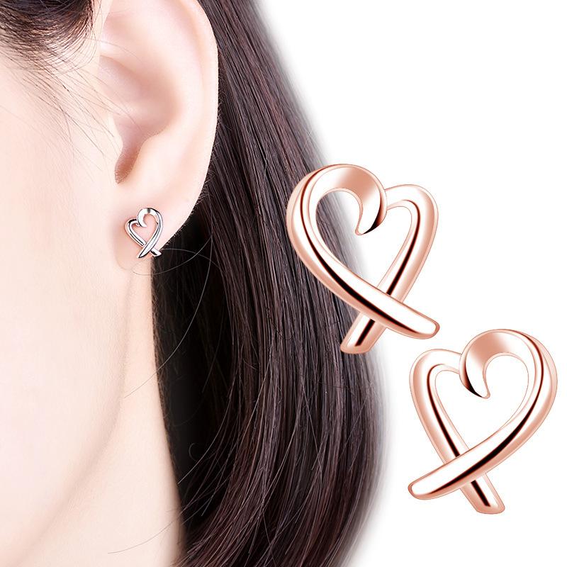 VENTFILLE 925 Sterling Silver Korean Girl Fashion Temperament Simple Hollow Heart-Shaped All-Match Exquisite Earrings