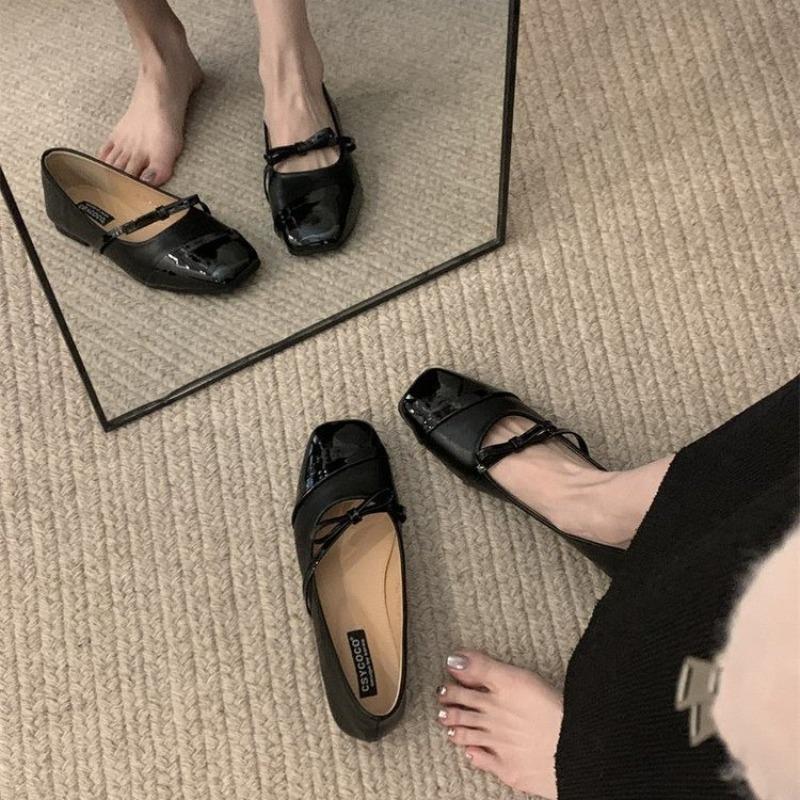 2024 High Quality Female Shoes Mary Janes Women's Flats Fashion Dress Flats Women Bow Tie Square Toe Slip On Outdoor Shoes Women