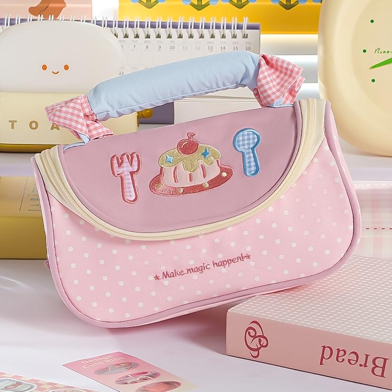 Sweetheart Plaid Bowknot Pencil Case Multi-Pocket Organizer Contrast Color Big Storage Pouch with Handheld