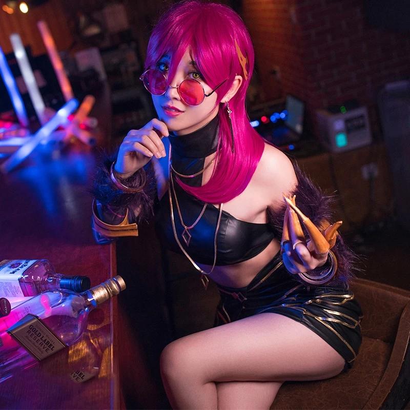 Костюм для косплея KDA ALL OUT Ивелин Жилет Юбки KDA Женские Сексуальные Наряды Ролевая Игра Длинный Парик Хэллоуин Сапоги Обувь