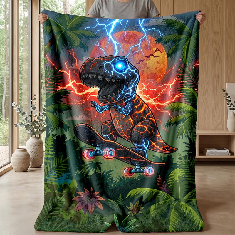 Dreamy Dinosaur Moon Night Theme blanket Lightweight Warm Flannel Blanket Decorative Throw Blanket for Home Decoration