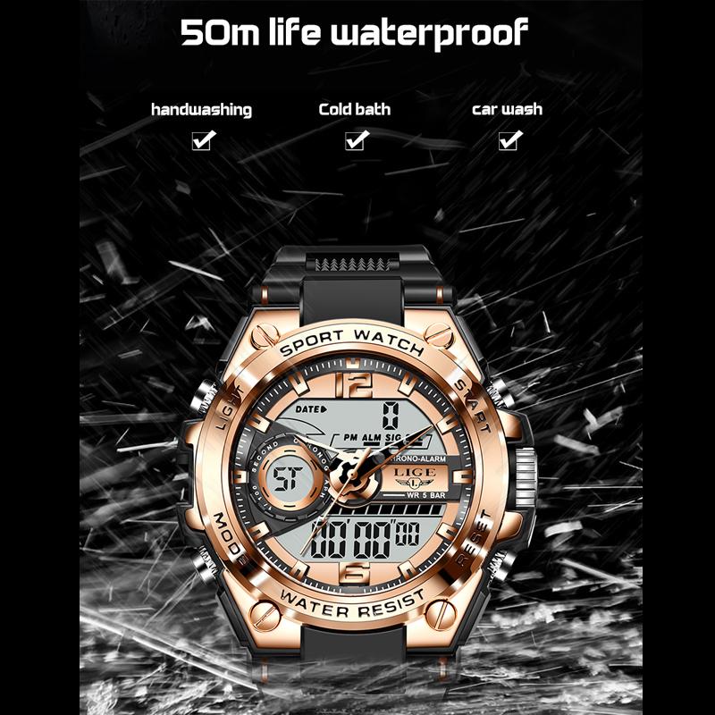 LIGE New Sports Men's Watches Top Brand Luxury Military Quartz Watch Men Waterproof