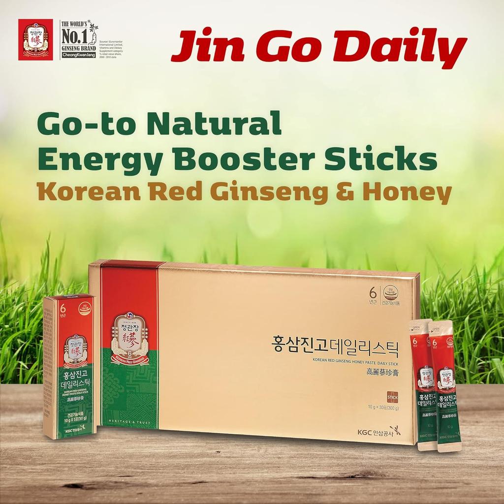 Медовые палочки CheongKwanJang Ginseng, Hong Sam Jin Go Daily, жидкий экстракт корейского красного женьшеня, натуральная энергия - 30 шт.