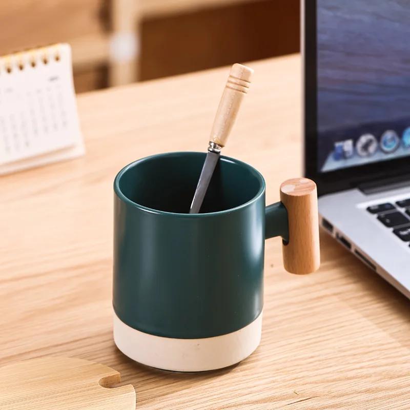 360 мл деревянная ручка кружка керамическая кофейная чашка с крышкой ложка чашки и кружки бесплатная доставка термокружка для кофе для пары подарок бар
