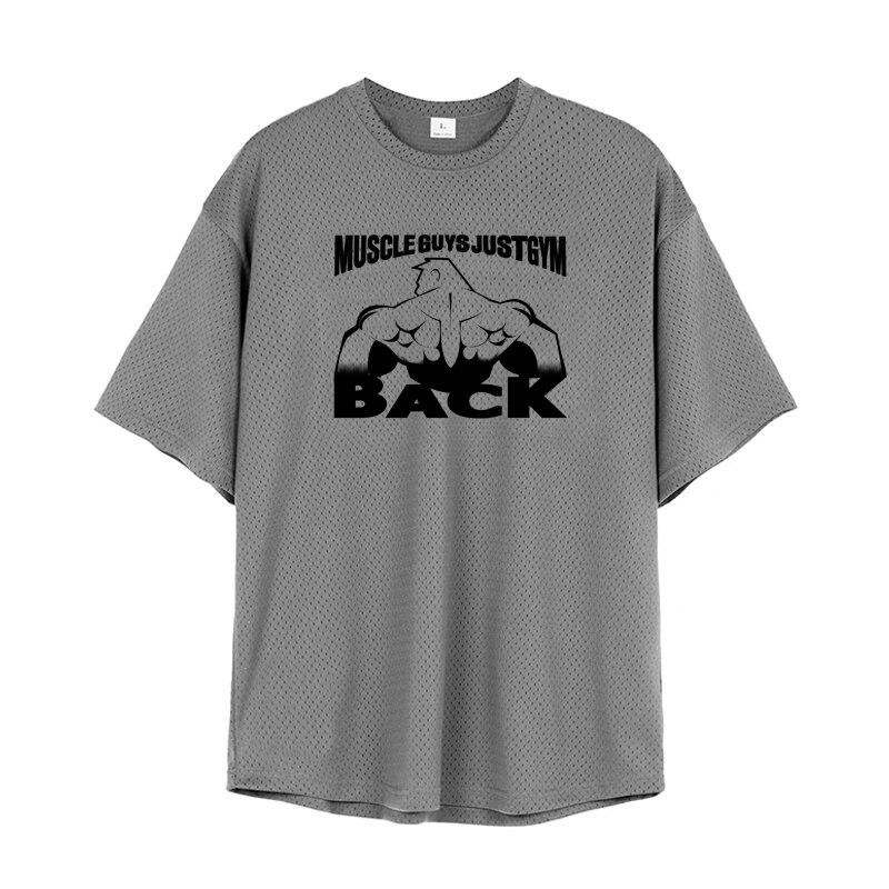 Muscleguys New Loose Bodybuilder T-shirt Summer Breathable Mesh Fitness Clothing Creative Printing Short-sleeved