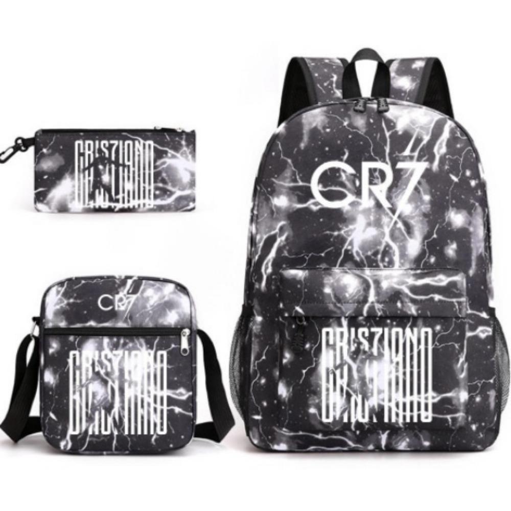 CR7C Рюкзак Luo Спортивная периферия Рюкзак с принтом Детский студенческий школьный рюкзак Наплечная сумка Пенал Набор из трех предметов