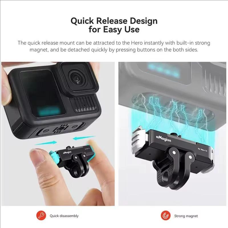 Магнитное крепление для GoPro Hero 13 - Металлическая быстросъемная база с двумя портами-адаптерами