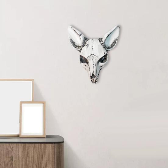 3D Fox Skull Wall Sculpture Home Office Living Room Wall Art Decoration Halloween Spooky Animal Skull Resin Figurine Statue Wall Ornament