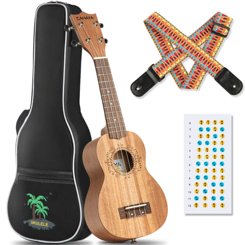 CAHAYA 21-inch Soprano Ukulele, Mahogany, 3-Year Warranty, Perfect for Beginners, Includes 3-Piece Accessory Set: Strap, Chord Chart, and Gig Bag (CY0