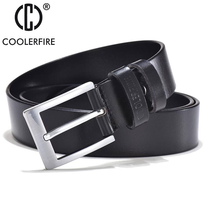 Ремни COOLERFIRE для мужчин, черный и коричневый верхний ремень из натуральной кожи с большой серебряной пряжкой, деловой ремень
