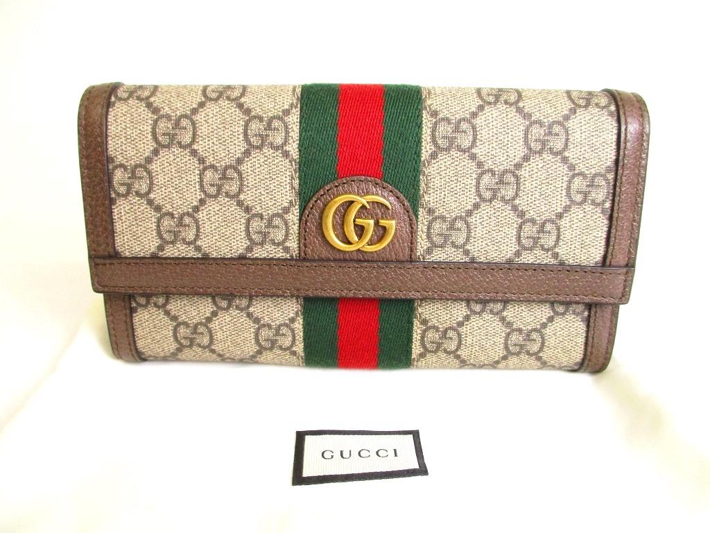 Authentic GUCCI GG DIY Ophidia Brown Leather Web Strip Continental Wallet #a106 Refurbished