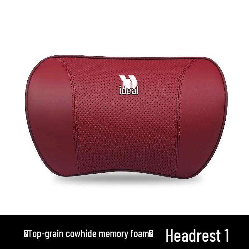 Genuine Leather Car Interior Set: Headrest & Lumbar Support Cushion
