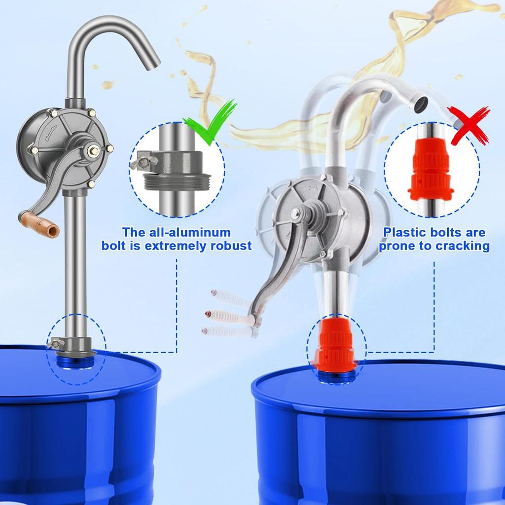 Бочковой насос 55 галлонов, Роторный полностью алюминиевый ручной насос для перекачки для бочек 5-55 галлонов Масло Дизель Керосин